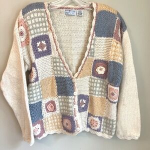 Vintage Granny Square Button Cardigan Pastels S Maggie Lawrence Sport Sweater